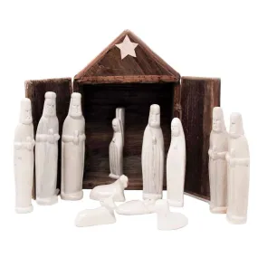 13-Piece Soapstone Nativity and Banana Fiber Barn Set