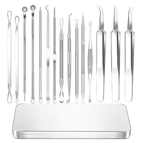 15Pcs  Stainless Steel Blackhead Remover Pimple Popper Tools Kit with Metal Case