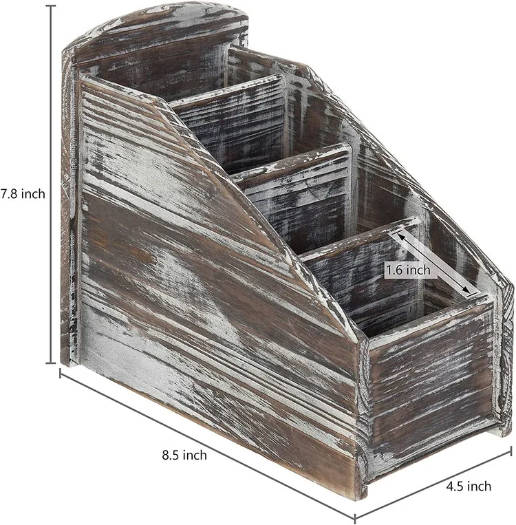 4-Slot Torched Wood Remote Control Storage Caddy