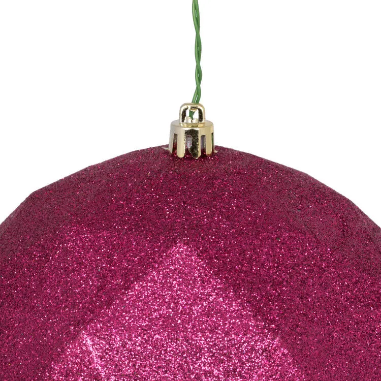 6" Berry Red Glitter Geometric Balls Ornaments 4 Per Bag