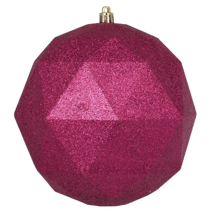 6" Berry Red Glitter Geometric Balls Ornaments 4 Per Bag