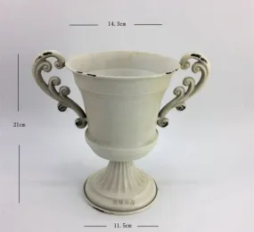 8” high round White bowl /urn METAL