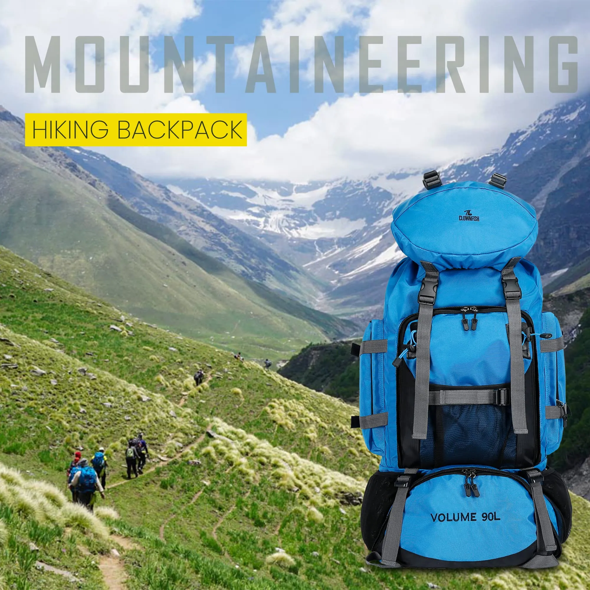 90 Litres Hiking Backpack - Spacious, Water-Resistant | For Travel & Outdoor Use | Sky Blue