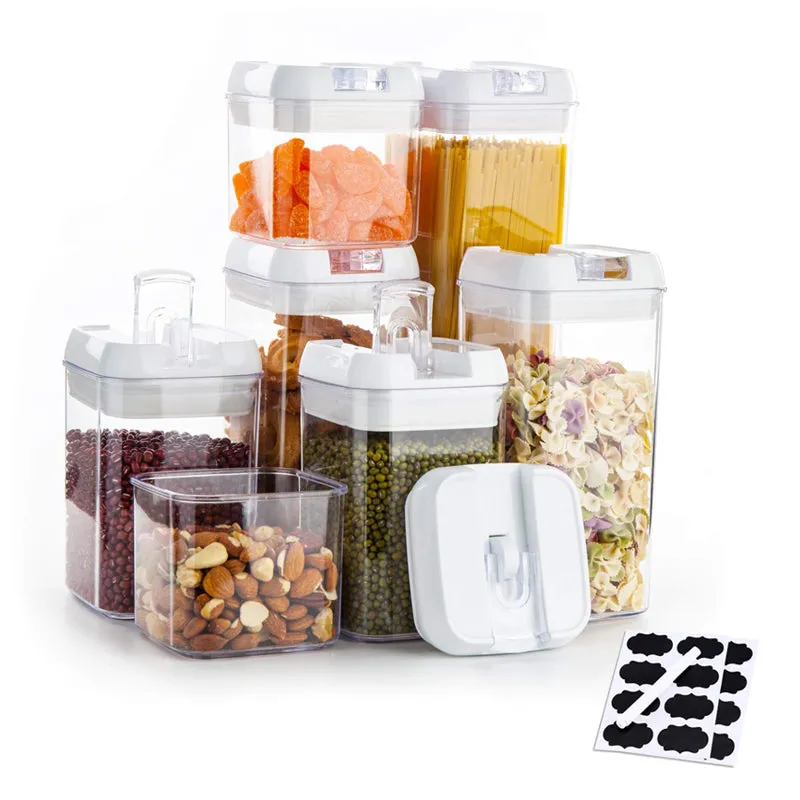 Air-Tight Food Storage Container 7pcs For Cereals Easy Lock Sealed Jar Plastic Transparent Milk Powder Grains Candy Kitchen Organizer