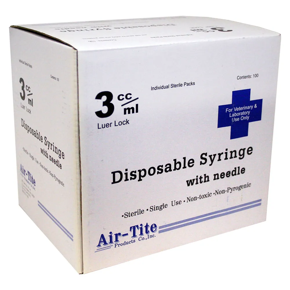 Air-Tite Luer Lock Syringes with Needles, 100 Count