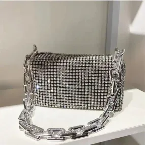 All-Over Rhinestone Mini Handbag with Chain Strap – Sparkle On the Go