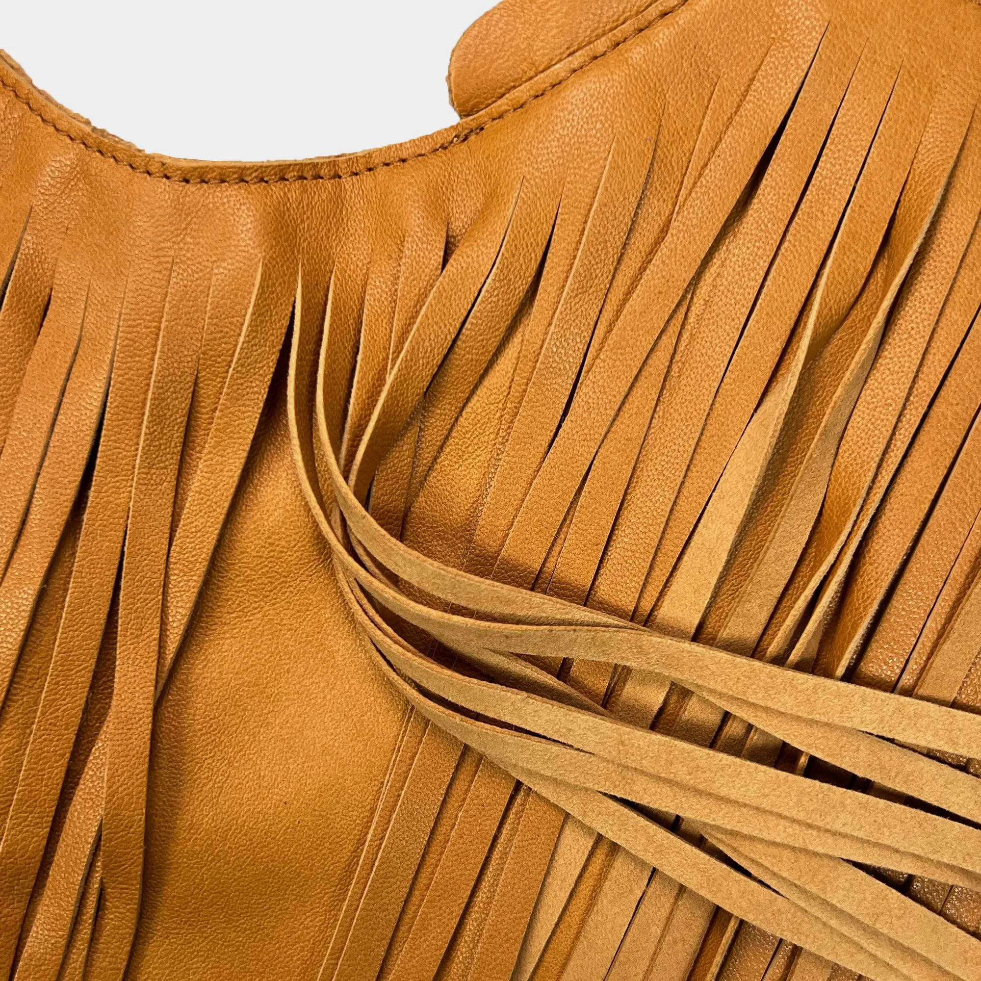 Amber Fringe Leather Sash Bag