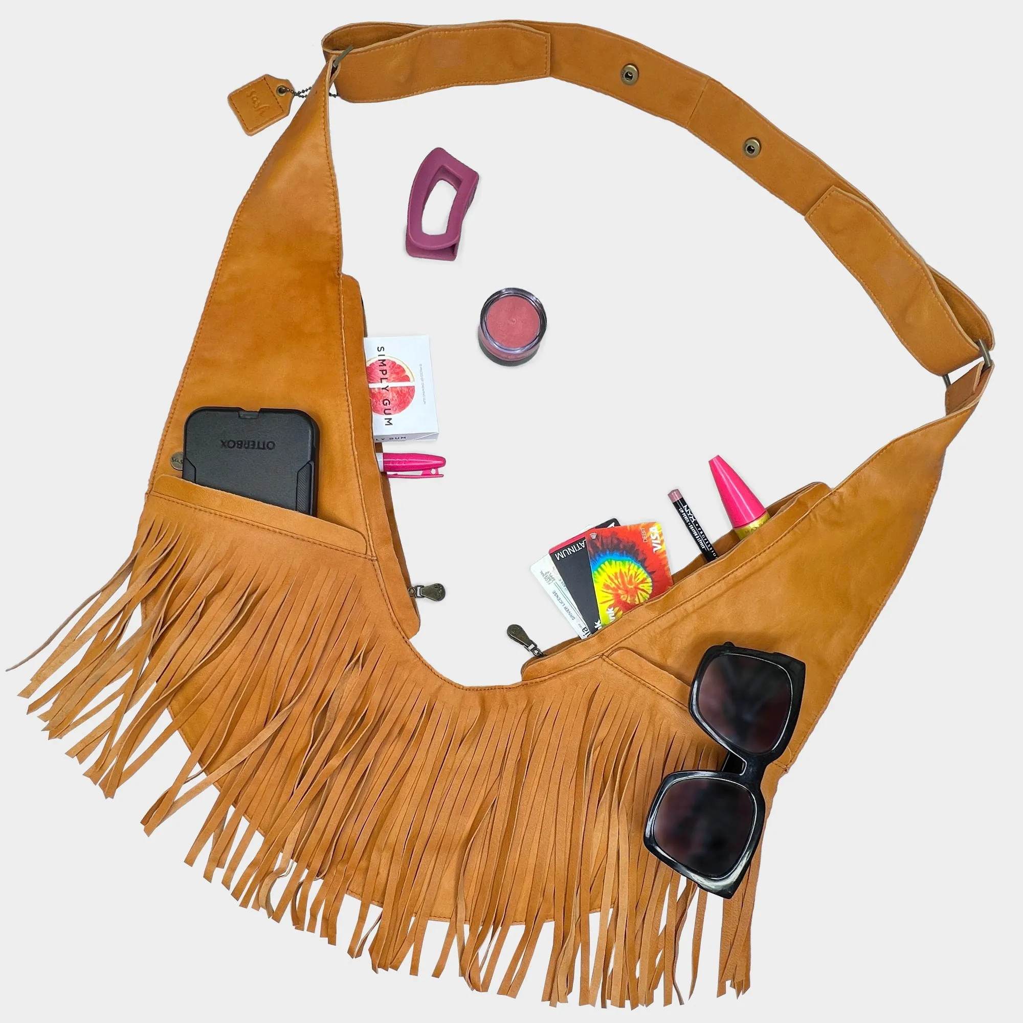 Amber Fringe Leather Sash Bag