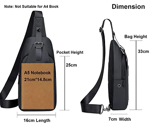 Arctic Hunter Sling Bag for Men Slim Crossbody Bag Chest Bag for Men Mobile Bag One Side Bag for 8-inch iPad with Earphone Port Water-resistant for Daily Use Small Items,Black