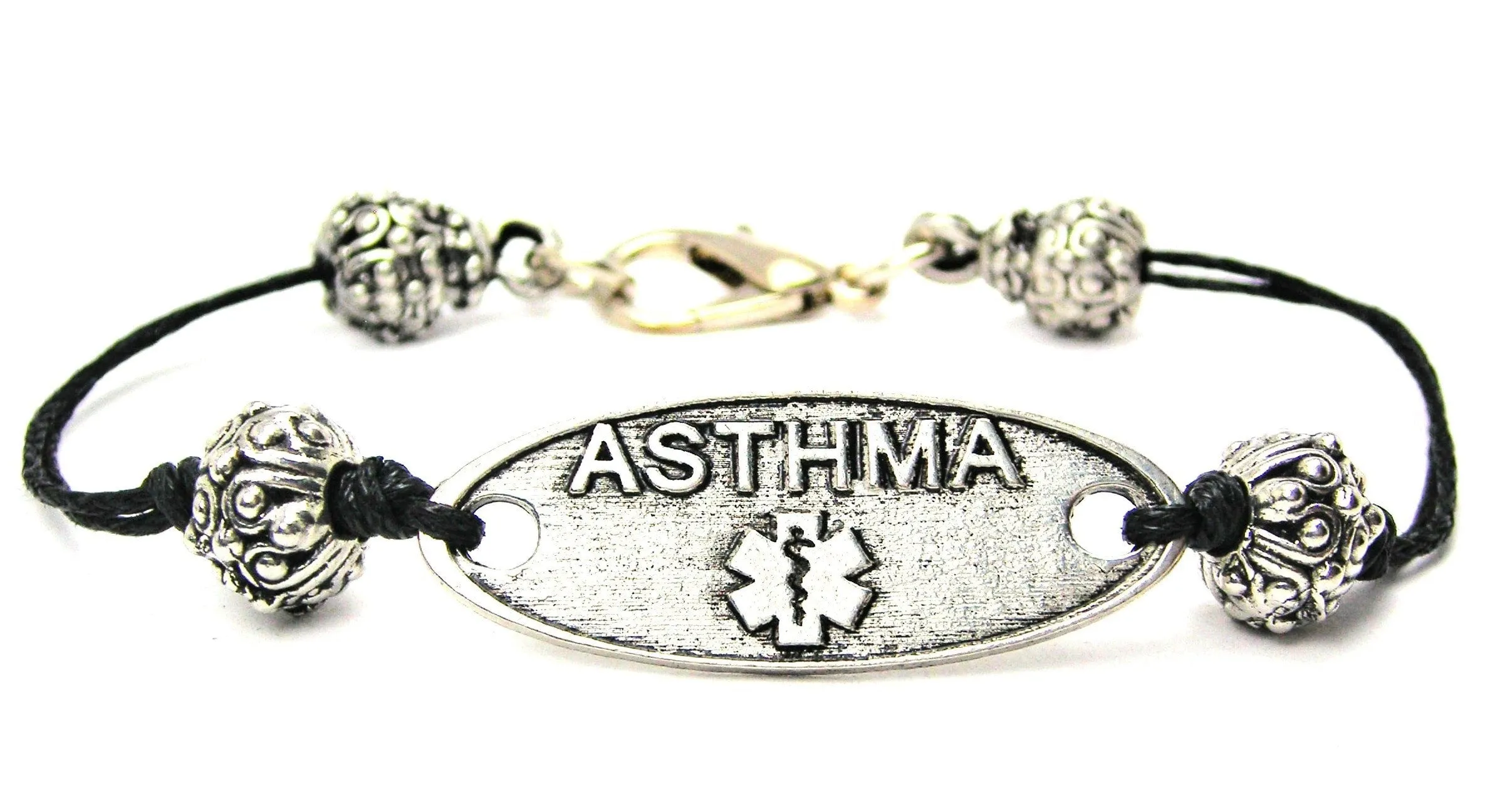 Asthma Medical Alert Black Cord Connector Bracelet