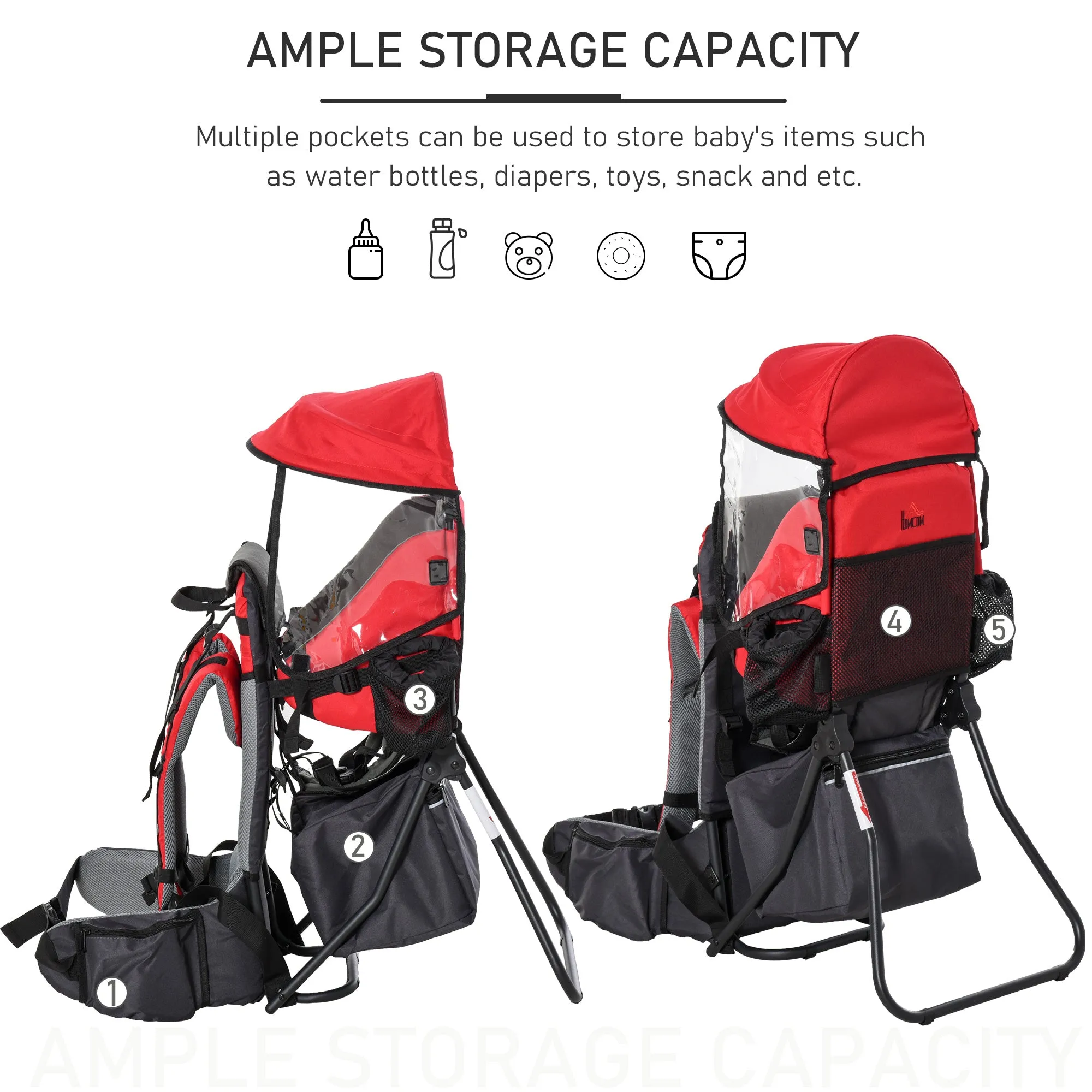 Baby Backpack Carrier Child Carrier with Ergonomic Hip Seat Detachable Rain Cover Adjustable Straps Stand for Toddlers Age 6 to 36 Months Red