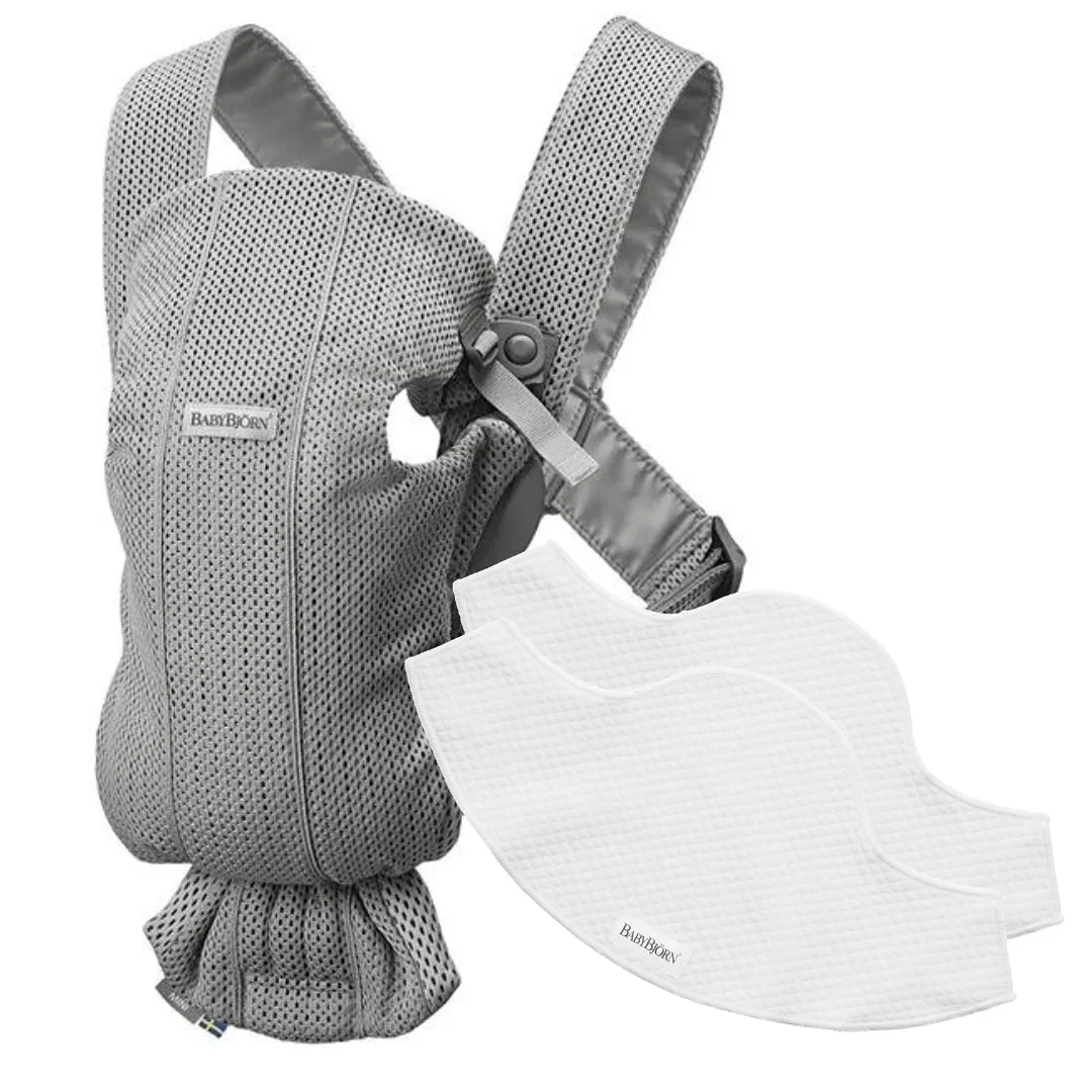 Baby Carrier Mini, 3D Mesh - Grey with 2-pack Bib