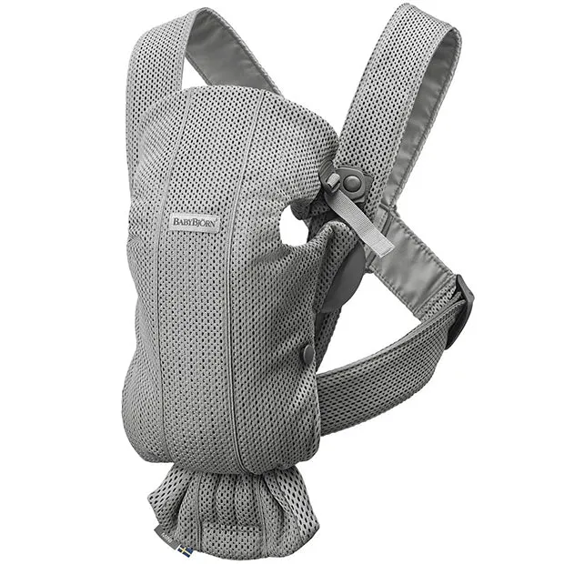 Baby Carrier Mini, 3D Mesh - Grey with 2-pack Bib