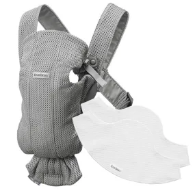 Baby Carrier Mini, 3D Mesh - Grey with 2-pack Bib