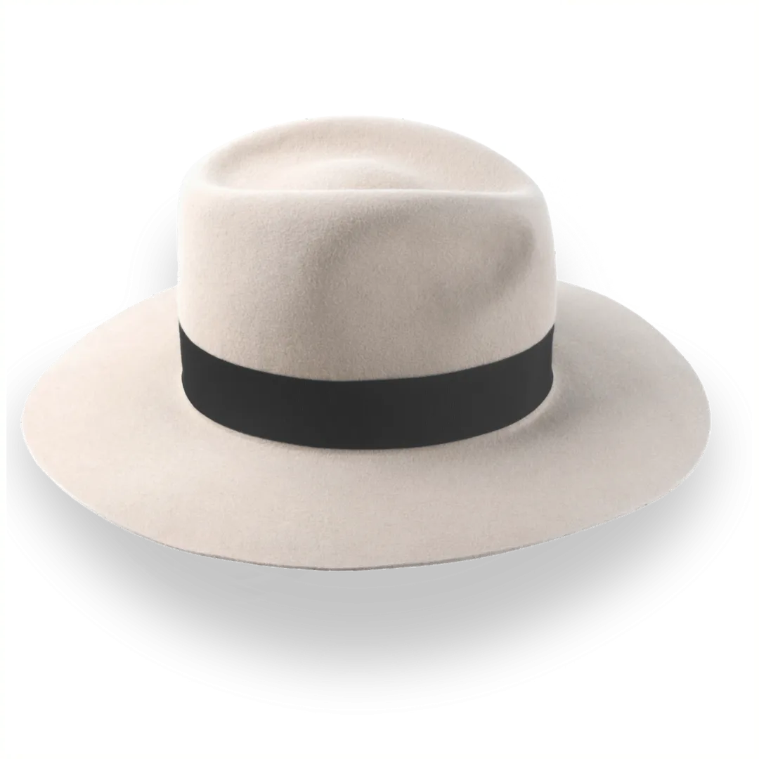 Beige Wide Brim Fedora Hat in Premium Fur Felt | The Enigma