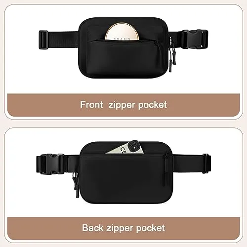 BesTour Fanny Packs for Women Men,Belt Bag with 4 Zipper Pockets,Waterproof Crossbody Bag,Fashion Waist Packs with Adjustable Long Strap for Workout/Running/Yoga/Shopping/Hiking,Black