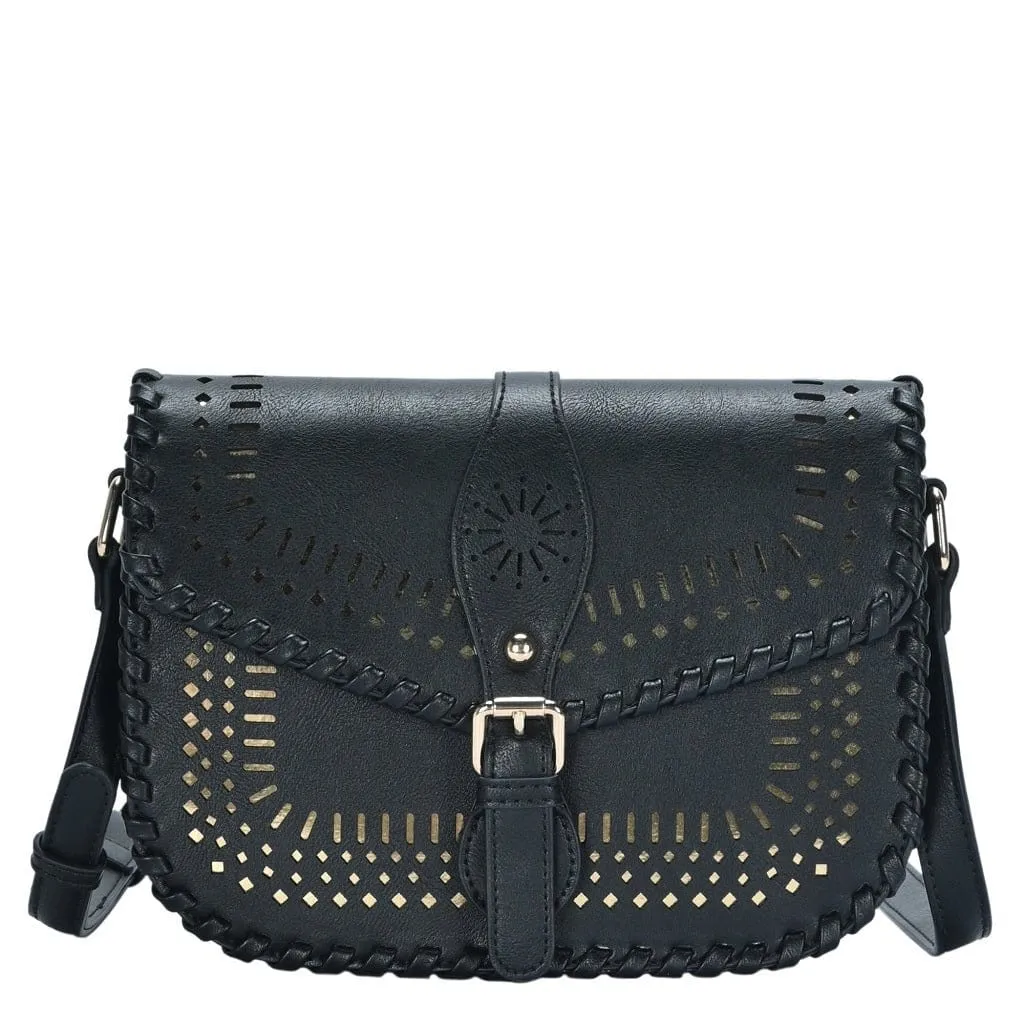 BGA4539 Laser Cut Whipstitch Crossbody Bag