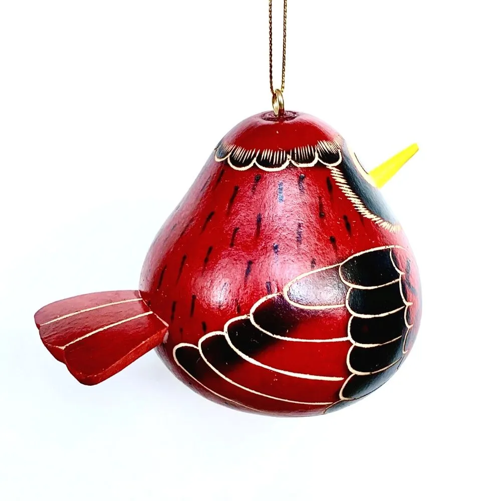 Birdie Cardinal Carved Gourd Ornament