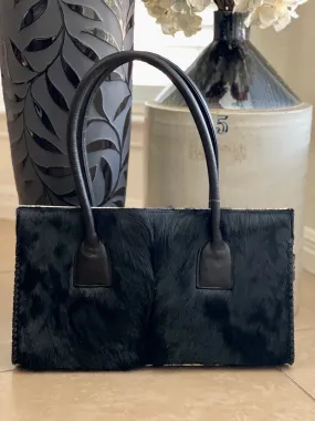 Black Antelope w/Cream Alligator  - Classic Structured Bag