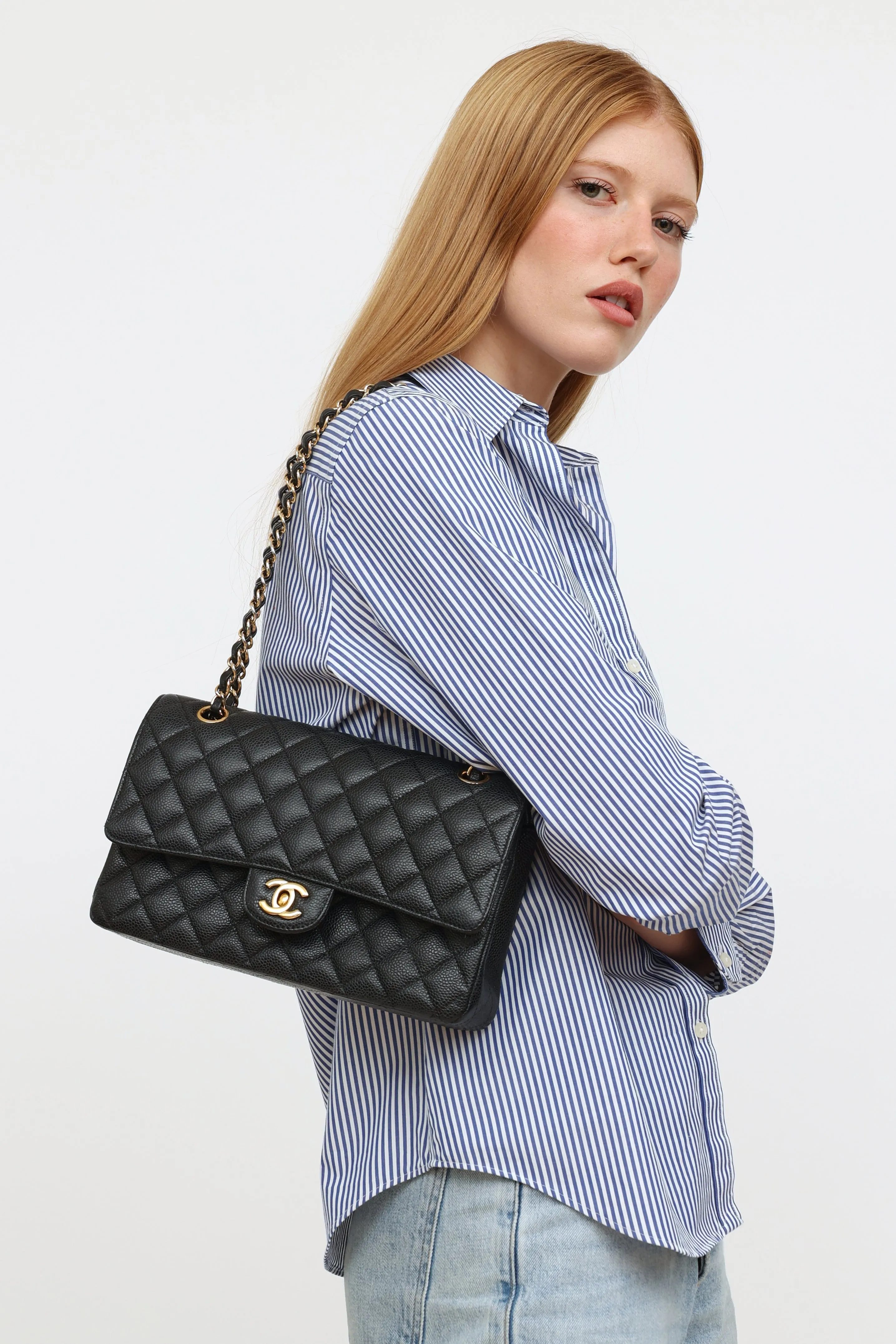 Black Caviar Medium Double Flap Bag