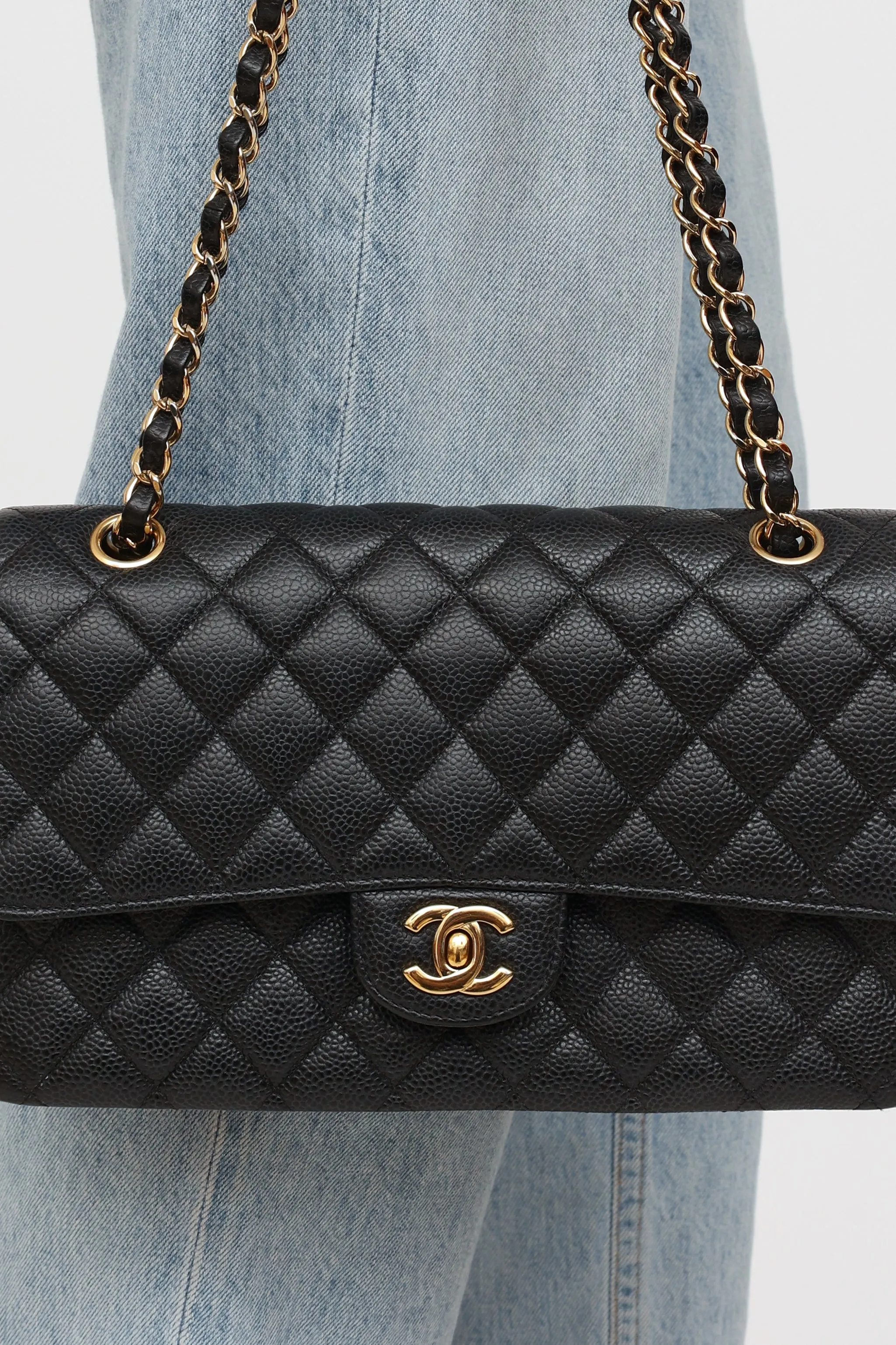 Black Caviar Medium Double Flap Bag