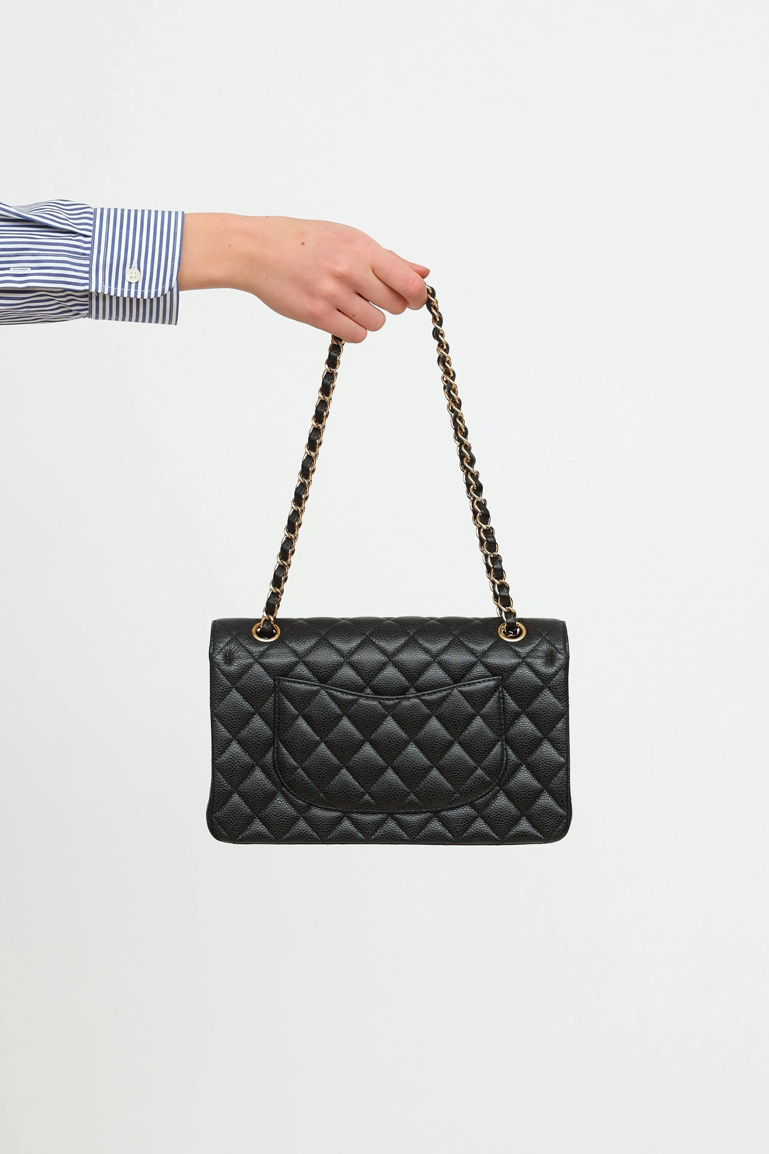 Black Caviar Medium Double Flap Bag