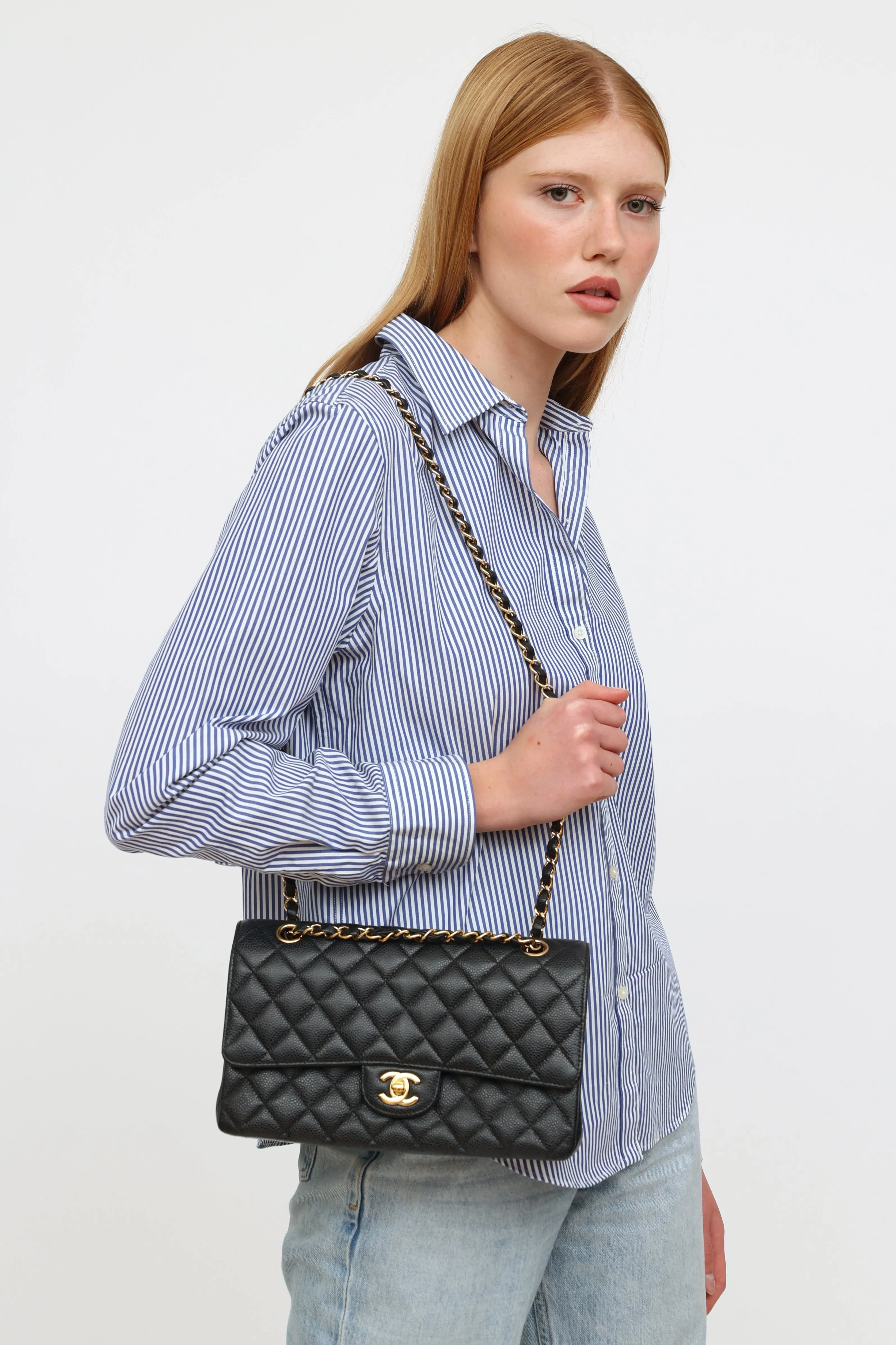 Black Caviar Medium Double Flap Bag