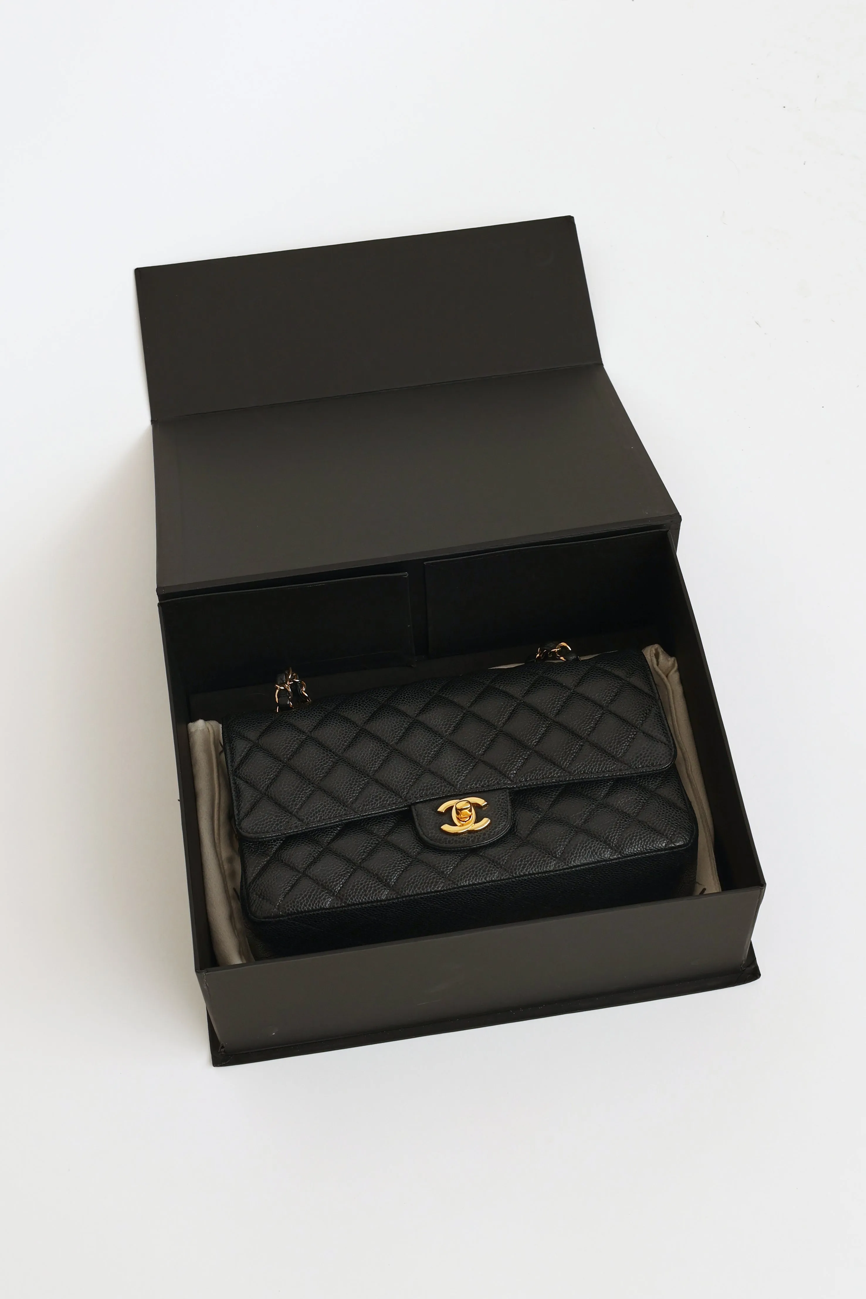 Black Caviar Medium Double Flap Bag