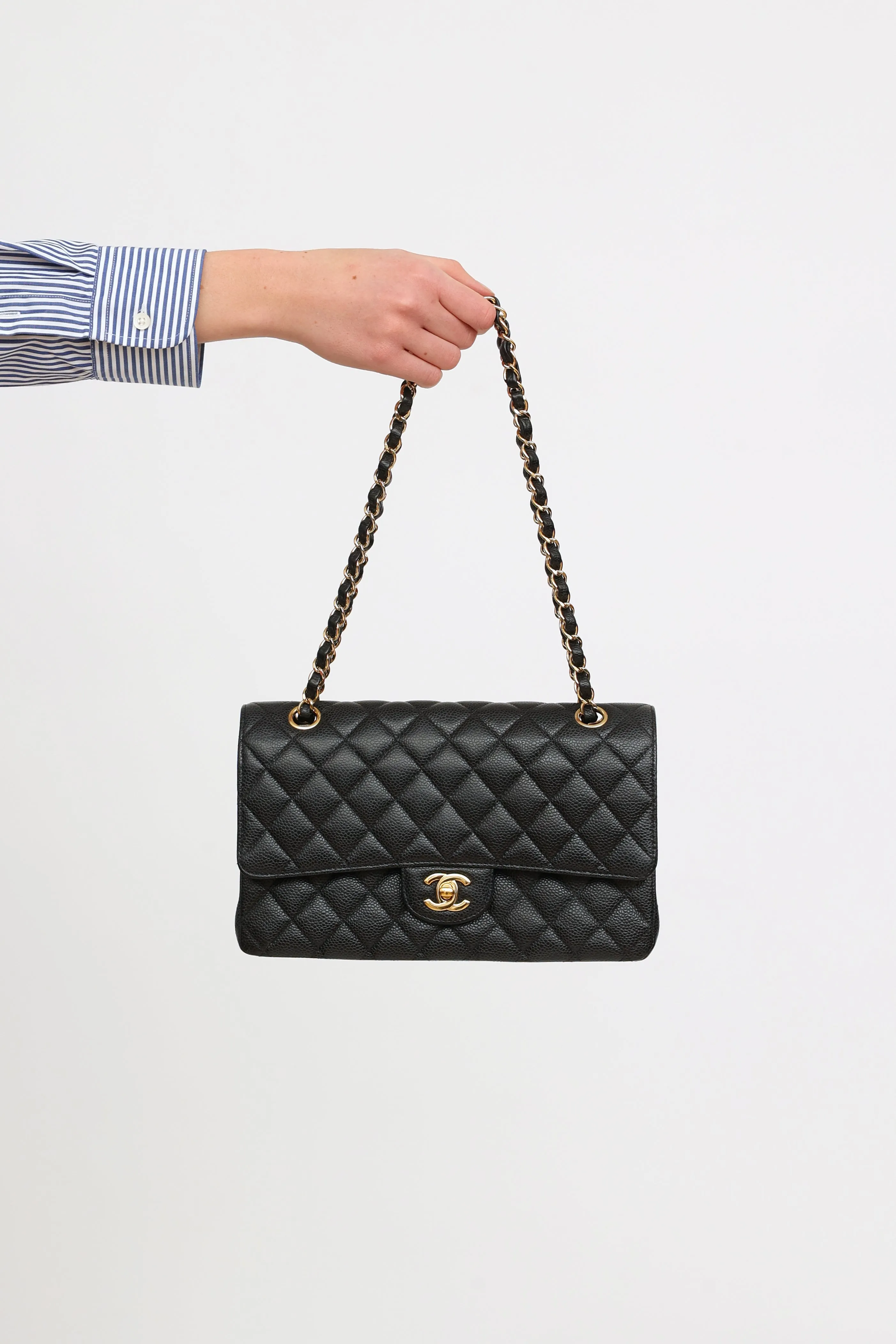 Black Caviar Medium Double Flap Bag