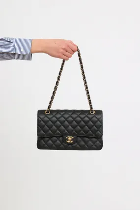 Black Caviar Medium Double Flap Bag