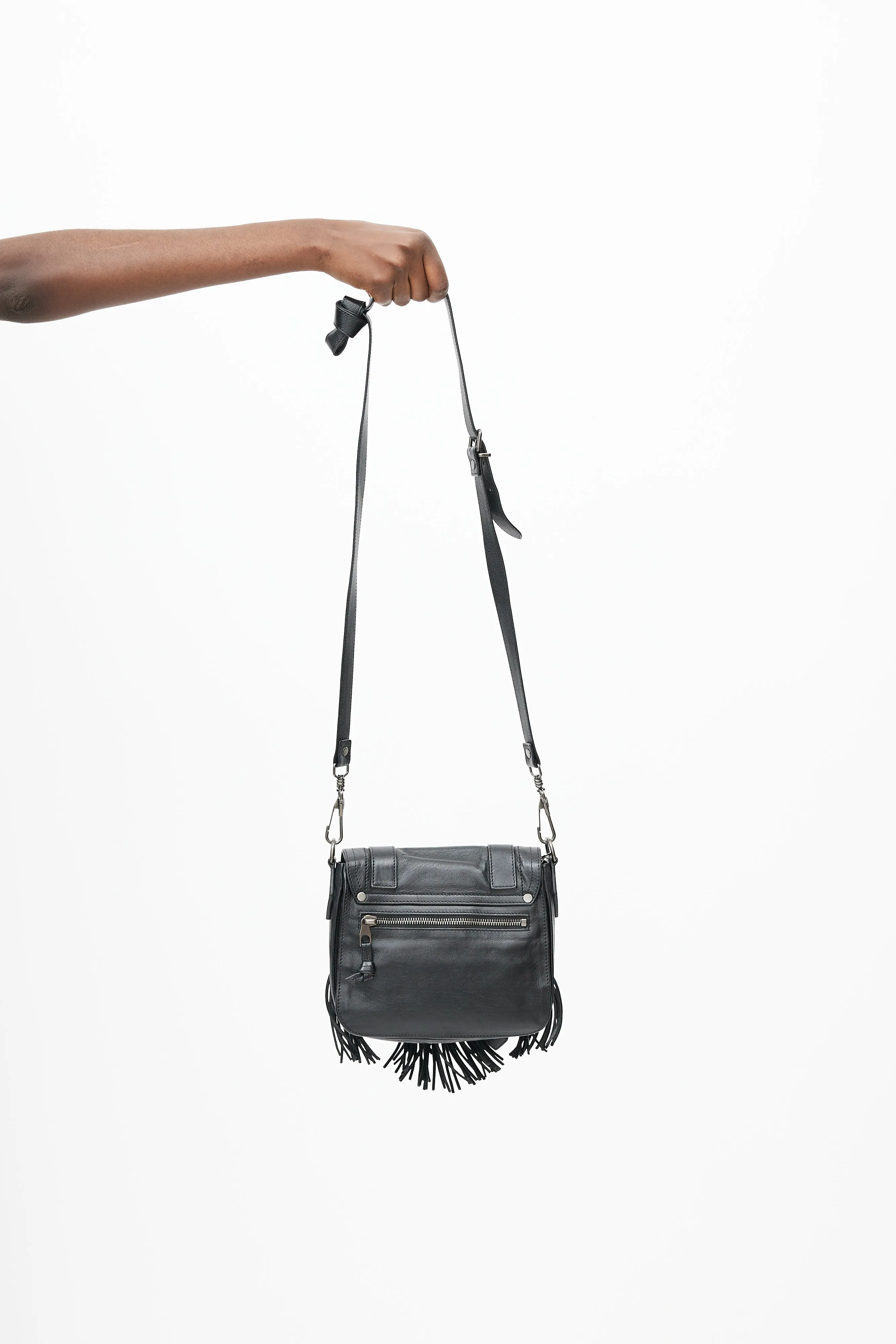 Black PS1 Leather Fringe Bag