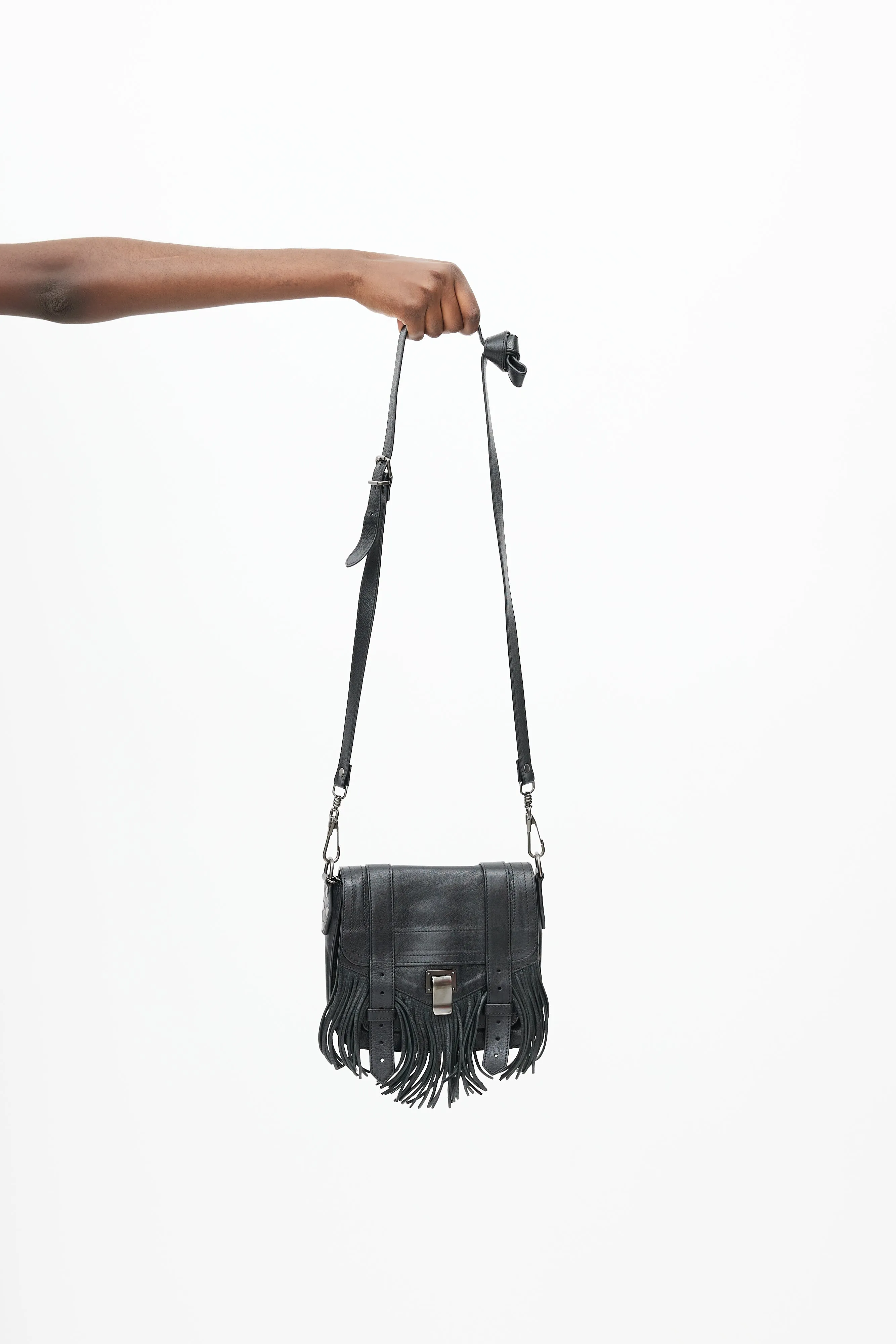 Black PS1 Leather Fringe Bag