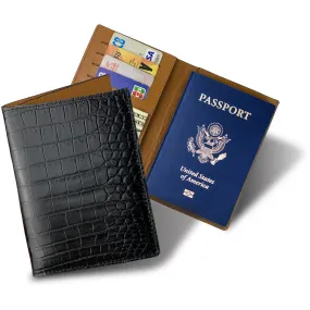 Black Slim Alligator Leather Passport Holder Cover