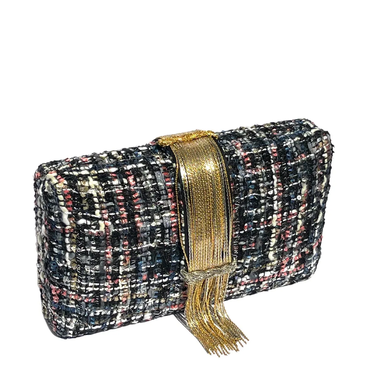 Black Tweed Fringe Clutch