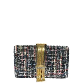 Black Tweed Fringe Clutch