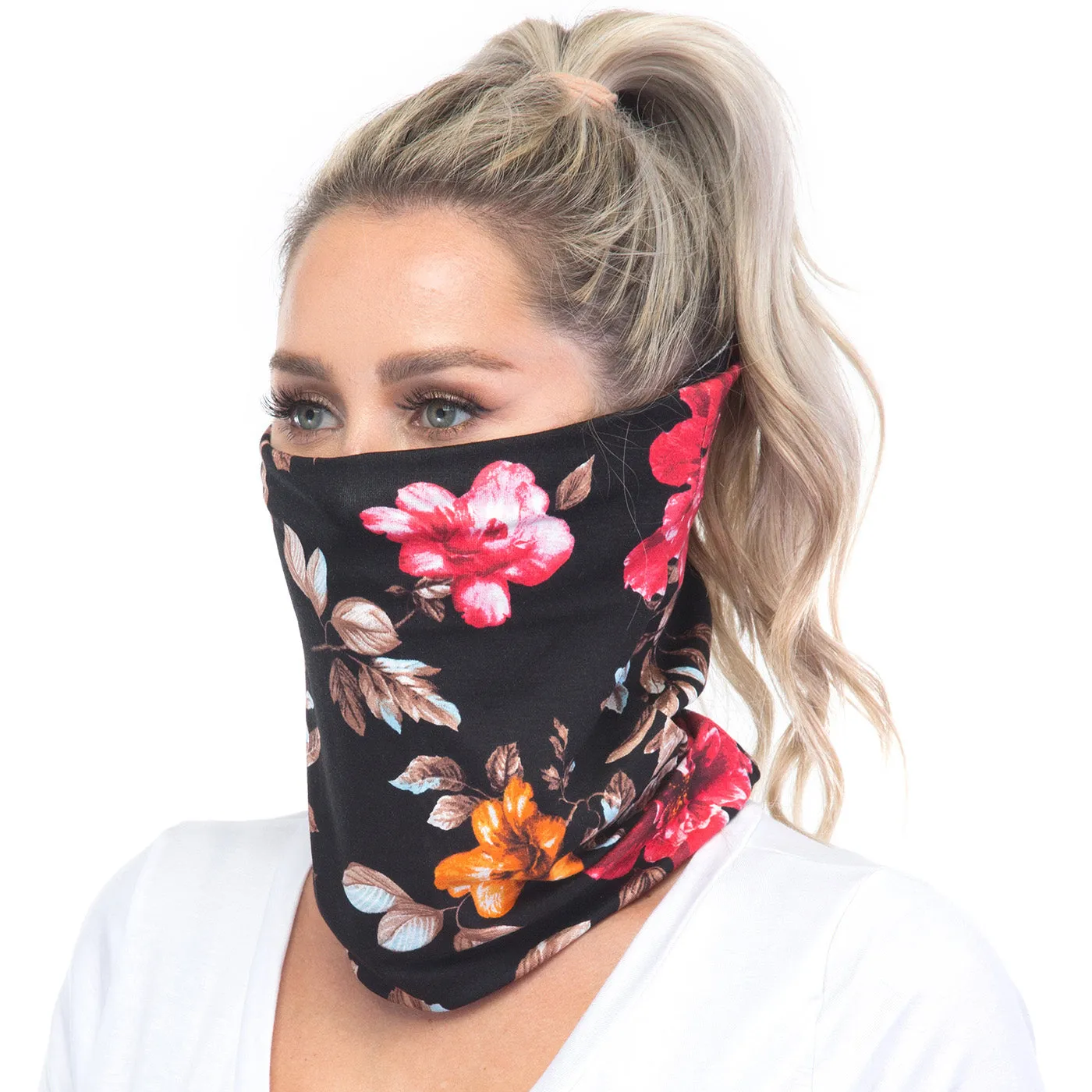 BlackFloral Gaiter Mask with Raw finish