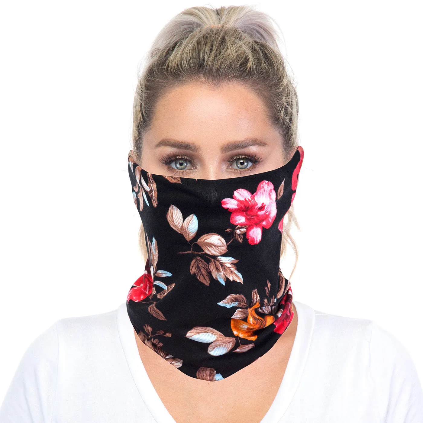 BlackFloral Gaiter Mask with Raw finish