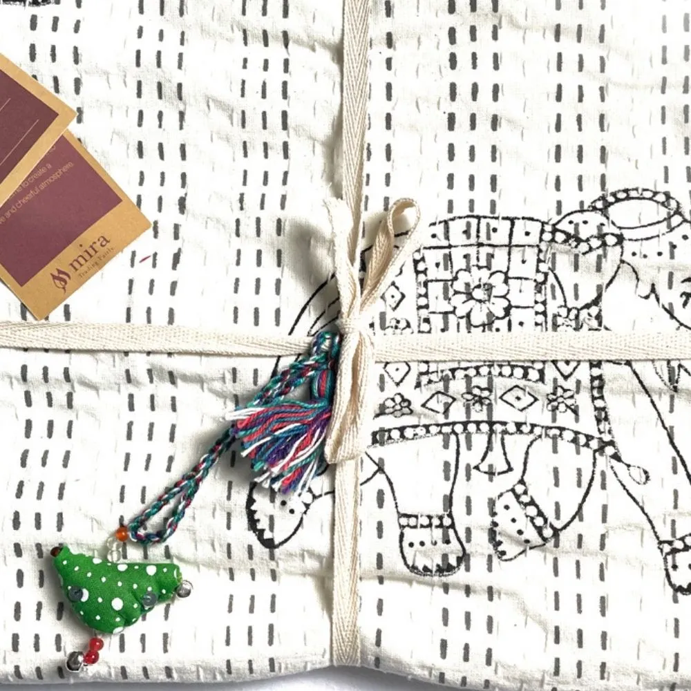 Block Printed Kantha Baby Quilt - Elephant