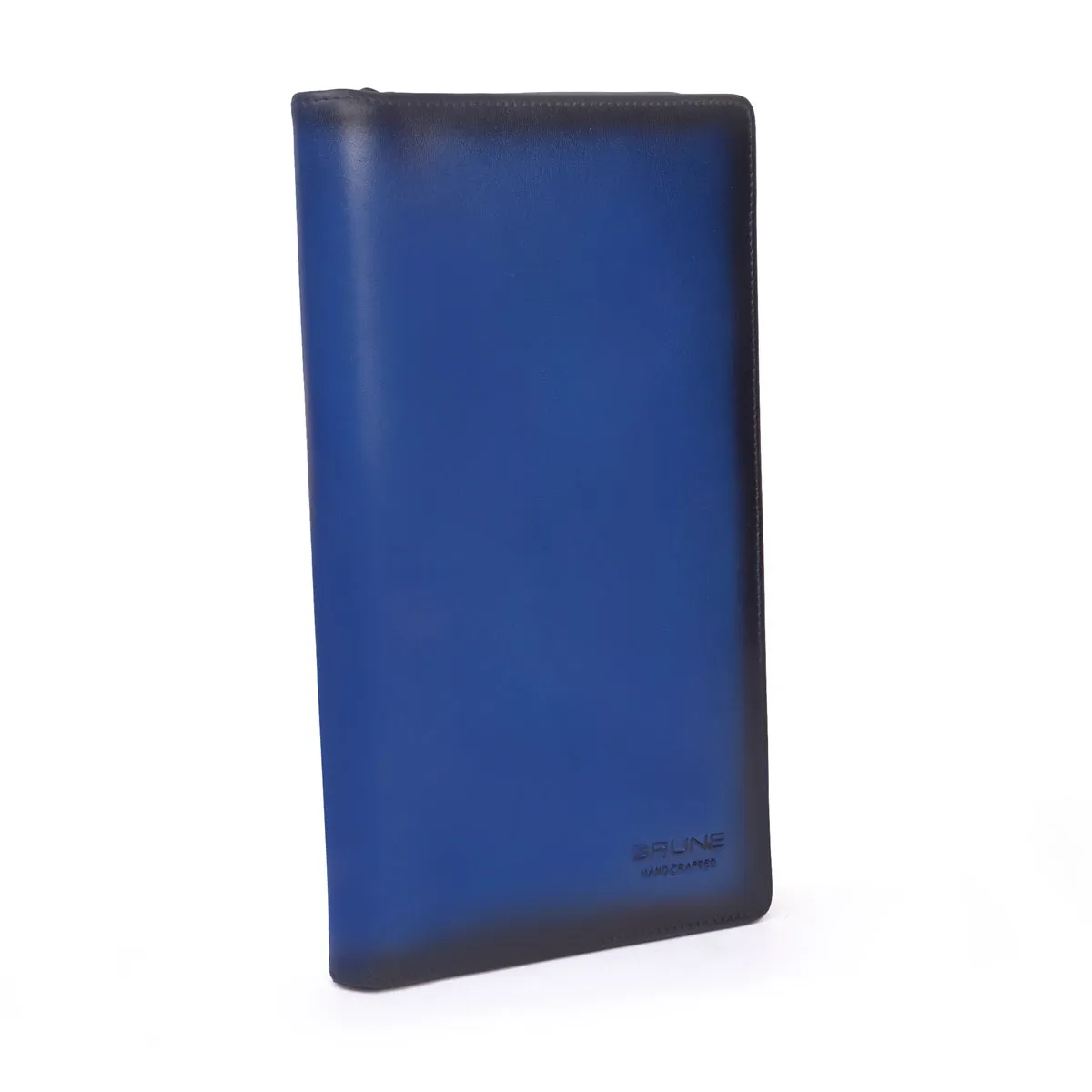 Blue Bi-Fold Multi pockets Document Holder with zip Closure By Brune & Bareskin