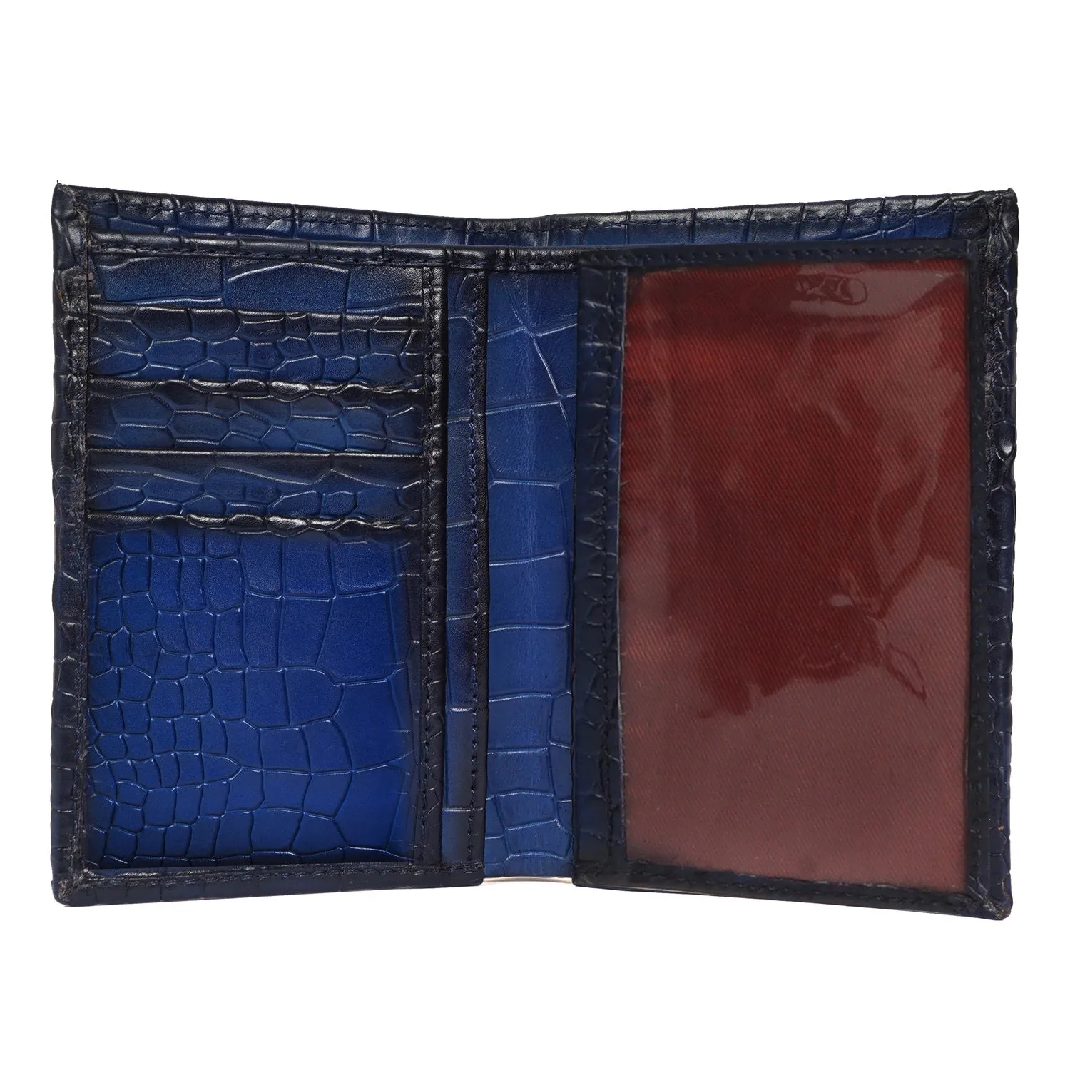 Blue Passport & Wallet With Card Holder In Deep Cut Croco Leather by Brune & Bareskin