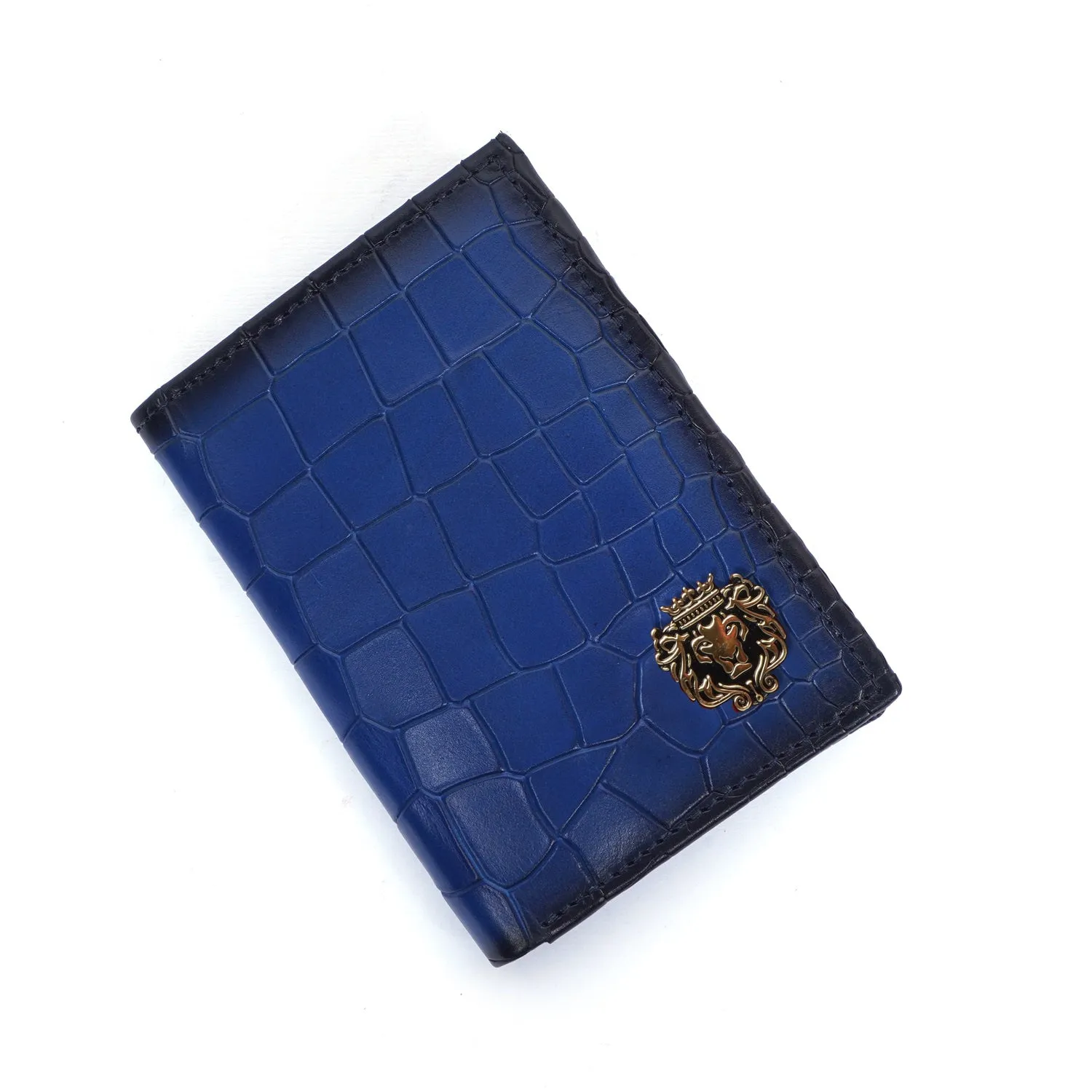 Blue Passport & Wallet With Card Holder In Deep Cut Croco Leather by Brune & Bareskin