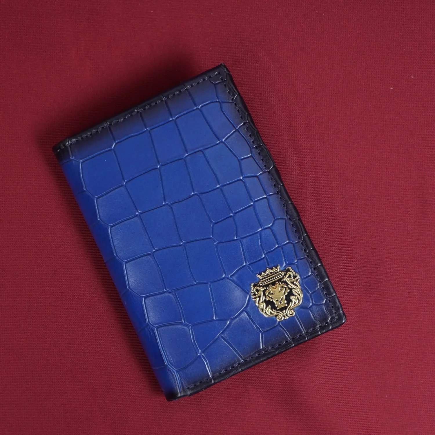 Blue Passport & Wallet With Card Holder In Deep Cut Croco Leather by Brune & Bareskin