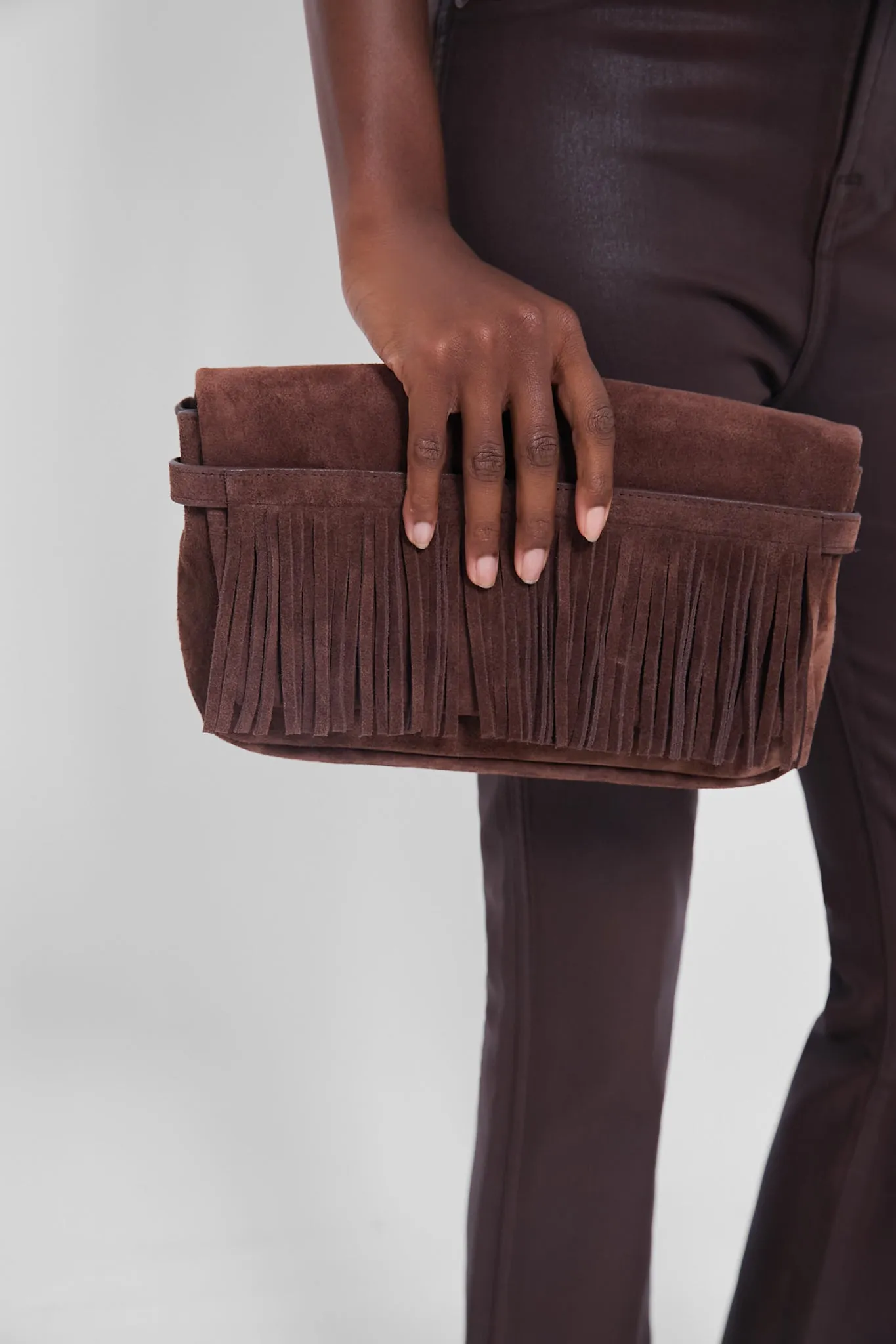 Brown Suede Miller Clutch