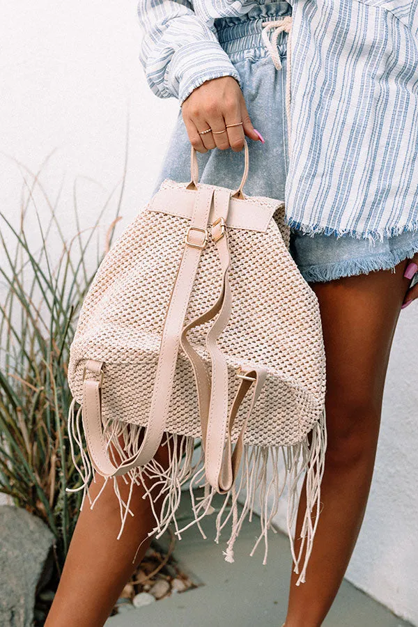 Cabana Spot Raffia Backpack In Light Beige