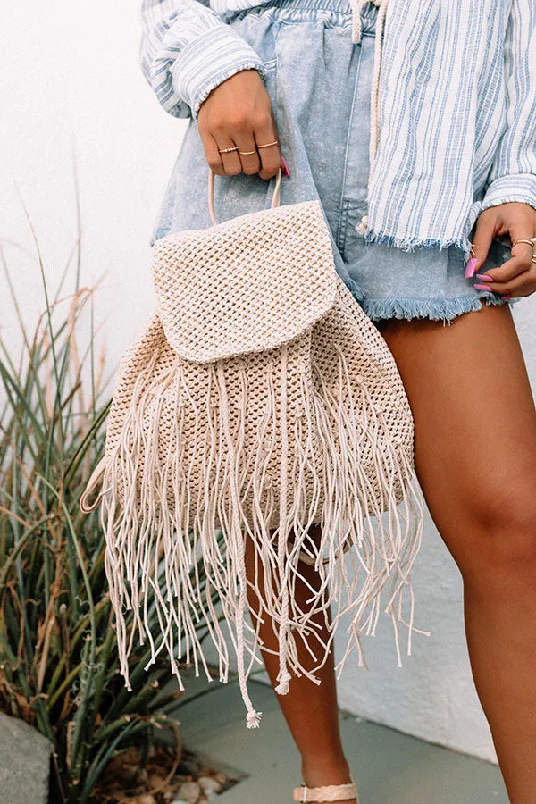 Cabana Spot Raffia Backpack In Light Beige