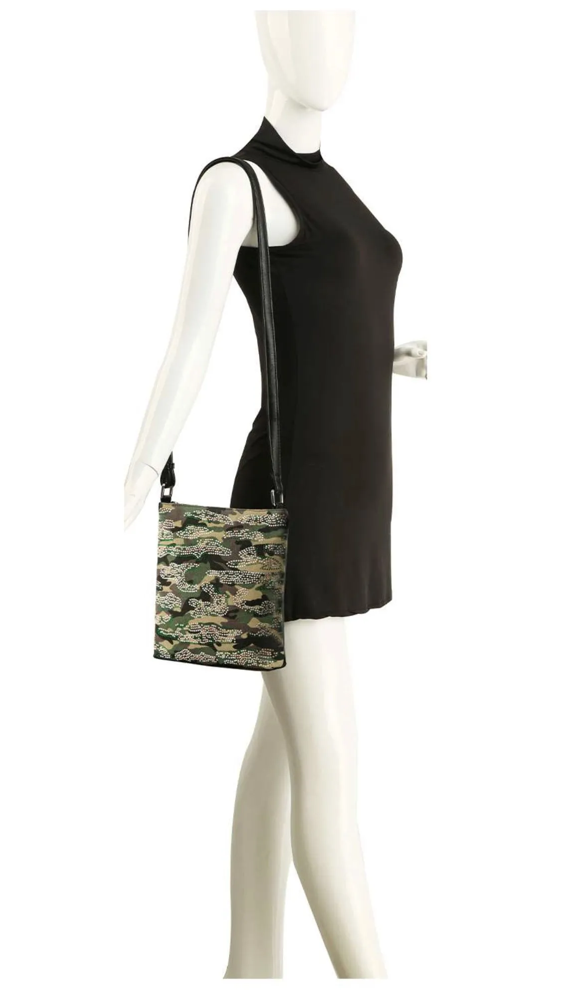 Camo Print Rhinestones Crossbody Sling