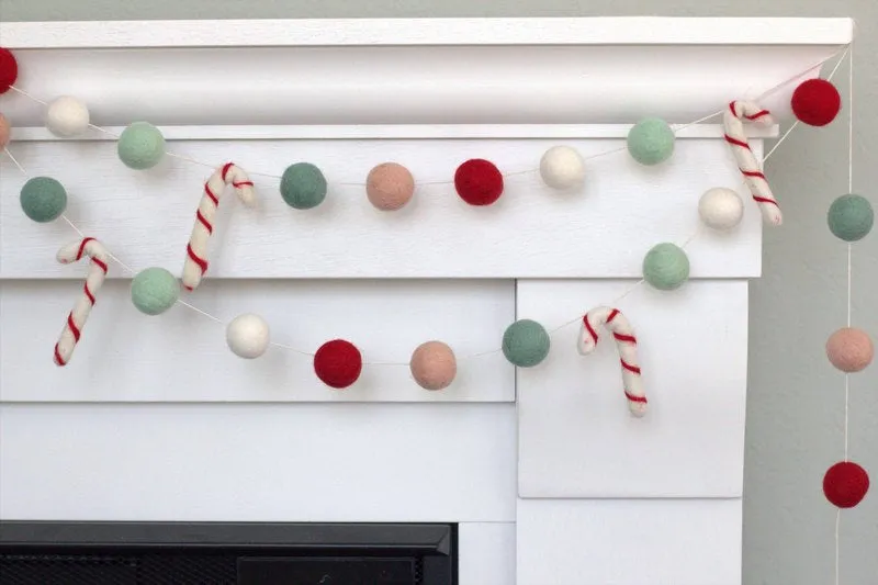 Candy Cane Felt Garland- Red, Pink, Teal