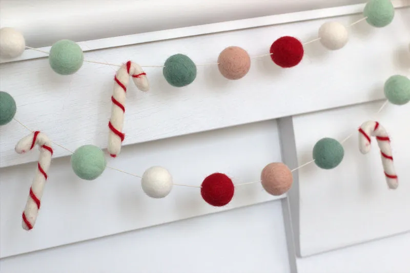 Candy Cane Felt Garland- Red, Pink, Teal