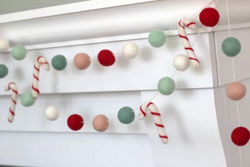 Candy Cane Felt Garland- Red, Pink, Teal