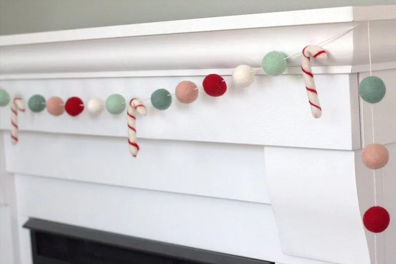 Candy Cane Felt Garland- Red, Pink, Teal